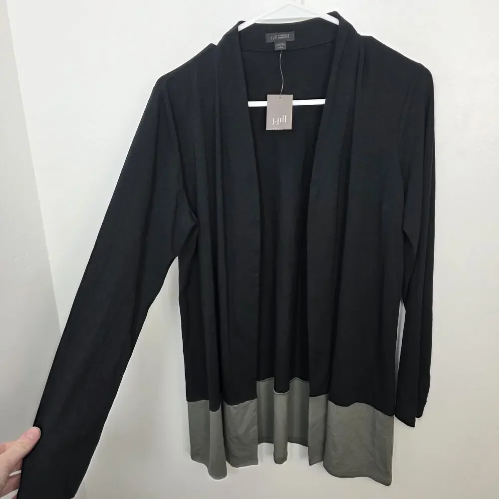 J. Jill Wearever Collection‎ Black Green Minimalist Cardigan Size Small Petite